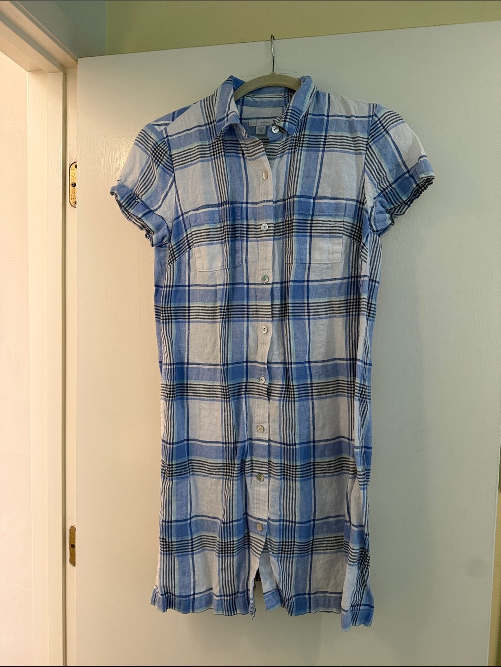 J. Jill  love linen Blue and White Plaid Short-Sleeve Shirt Dress